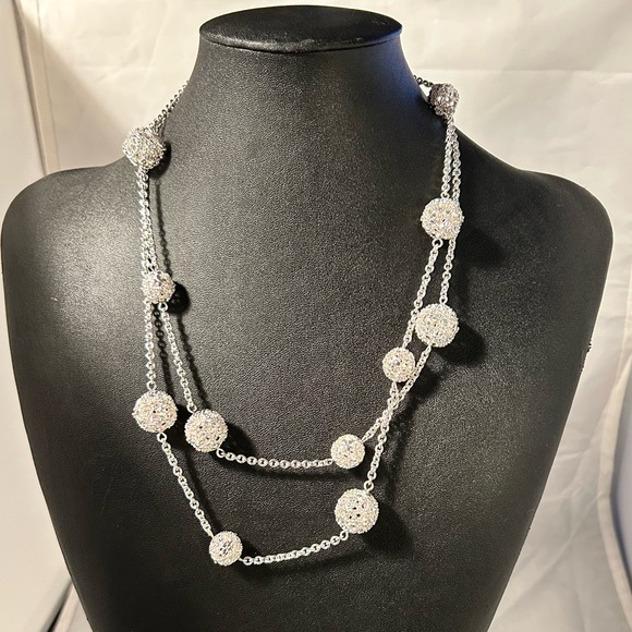 Charter Club 44” Pavé Filigree Ball Double Up Bright Silver Tone Rhinestones - Picture 4 of 9